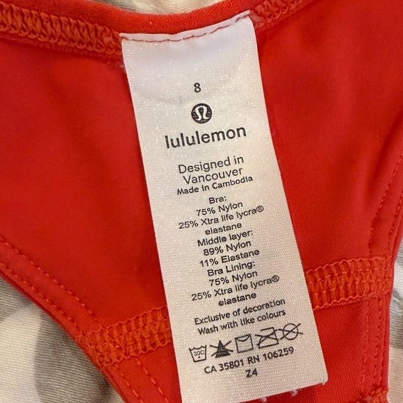 Peloton X Lululemon Sports Bra red Size 8 - Picture 2 of 3